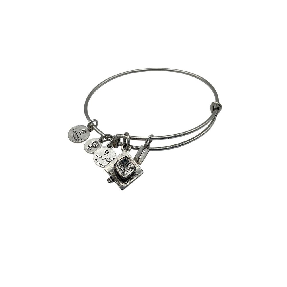 Alex and Ani Silvertone Expandable Graduation Bangle Bracelet with Charms